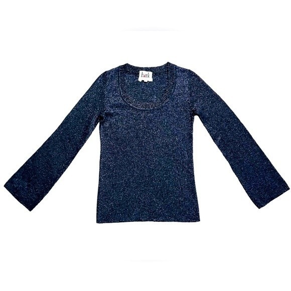 hark Sweaters - Vintage 70’s Sparkly Black Ribbed Long Sleeve Crewneck size Small